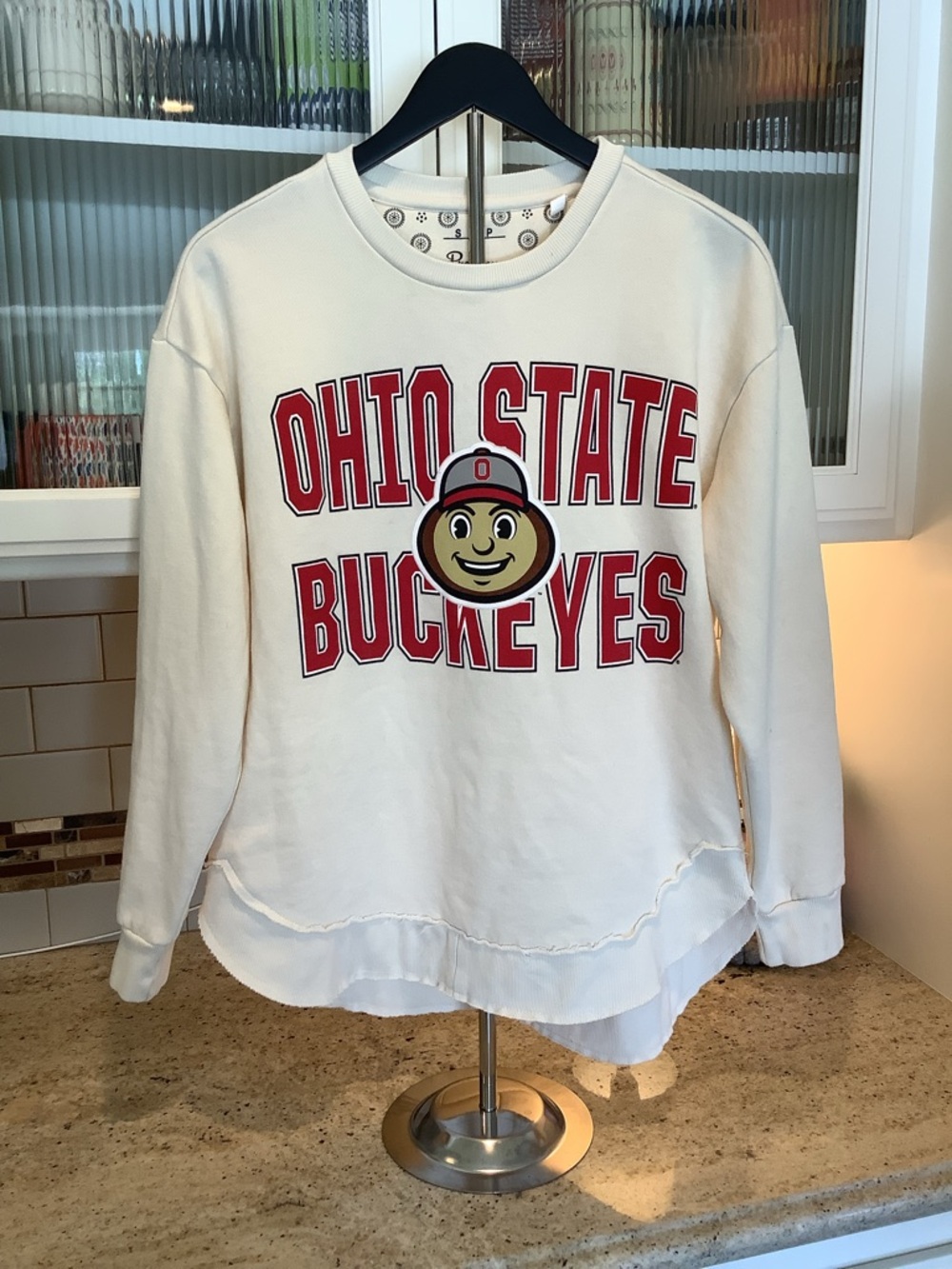 Pressbox Cream Ohio State Buckeyes Crew Sweatshirt Small